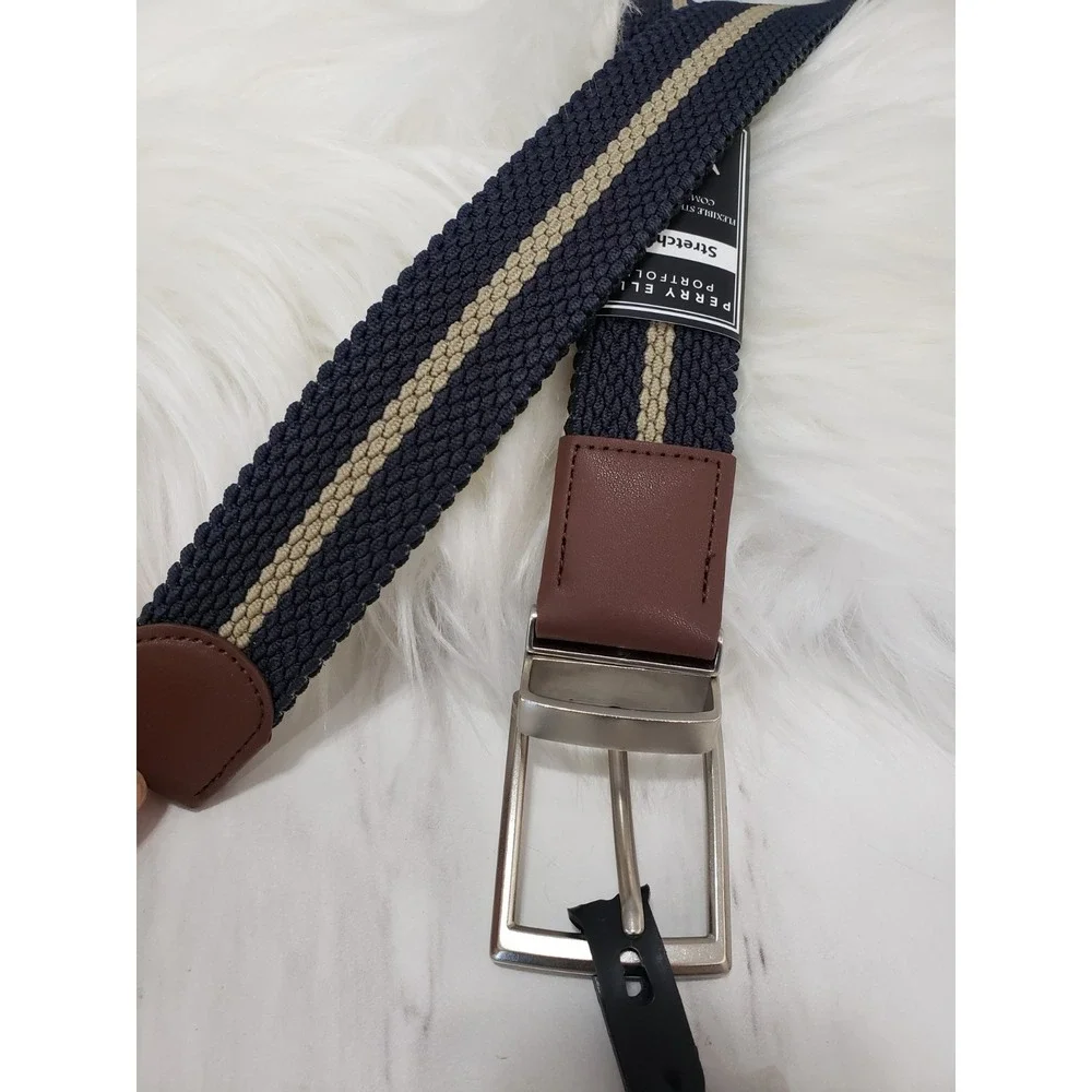 NEW SIZE 30 REVERSIBLE Perry Ellis Mens Canvas BLACK BLUE STretch belt golf prep